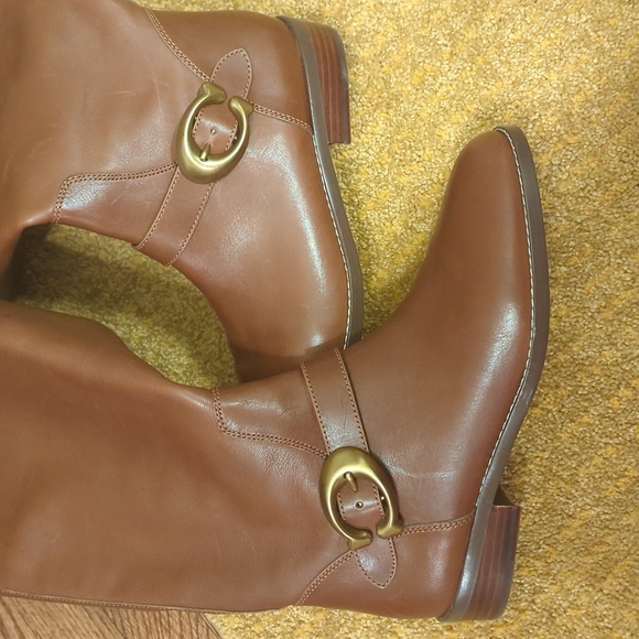 SOLD NWOT Coach Tall Brown Zip Up Leather Riding Boots - Picture 13 of 14
